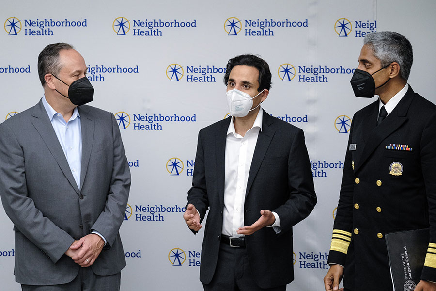 US Second Gentleman, Douglas Emhoff and US Surgeon General Dr. Vivek Murthy Visit Neighborhood Health   