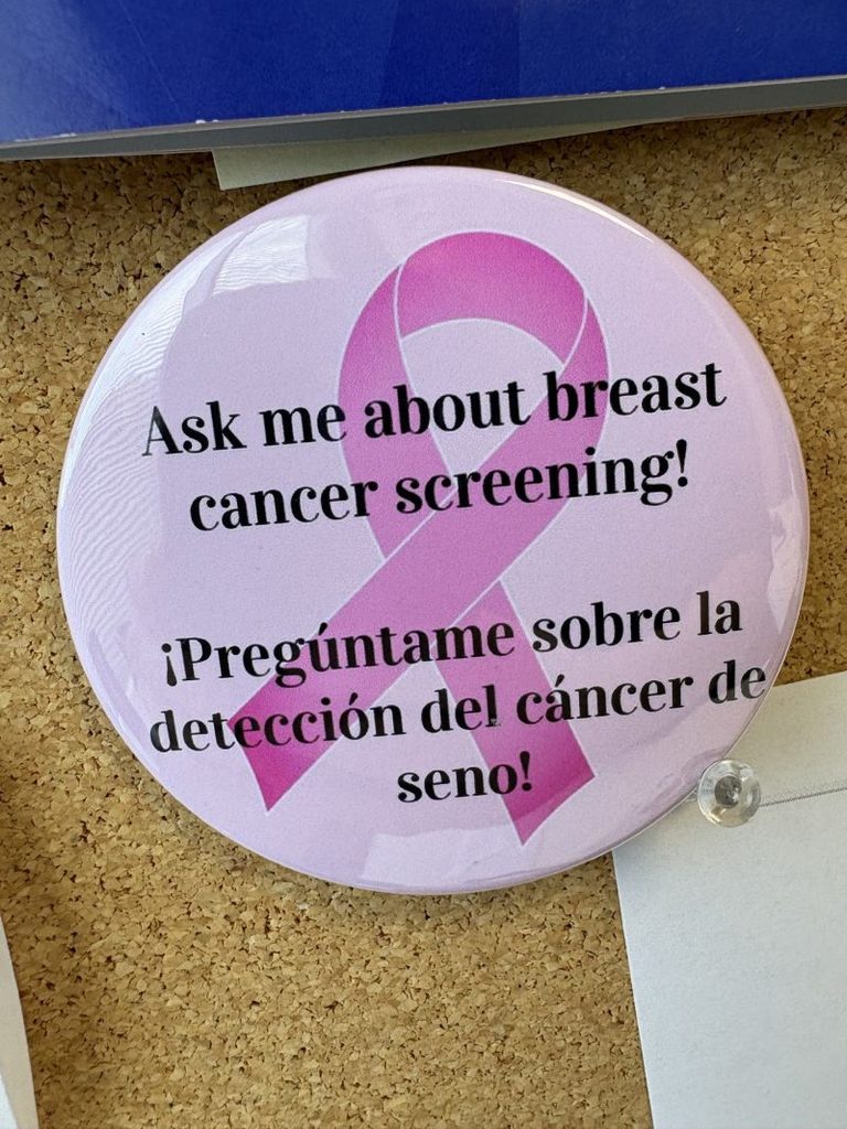 Button that says "Ask me about breast cancer screening"
